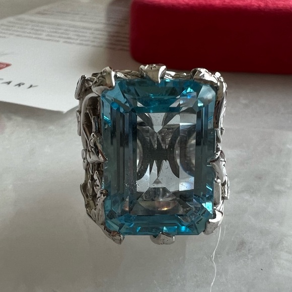 Rare Vintage Glam Jennifer Cary 925 Silver Blue Topaz w/small Diamonds Ring - Picture 7 of 15